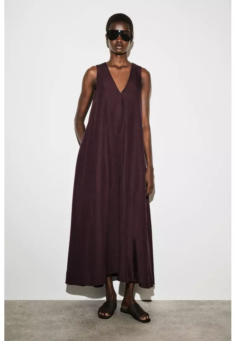 zara linen blend white dress Zara White Tiered Cotton-Linen Midi Dress main image 0