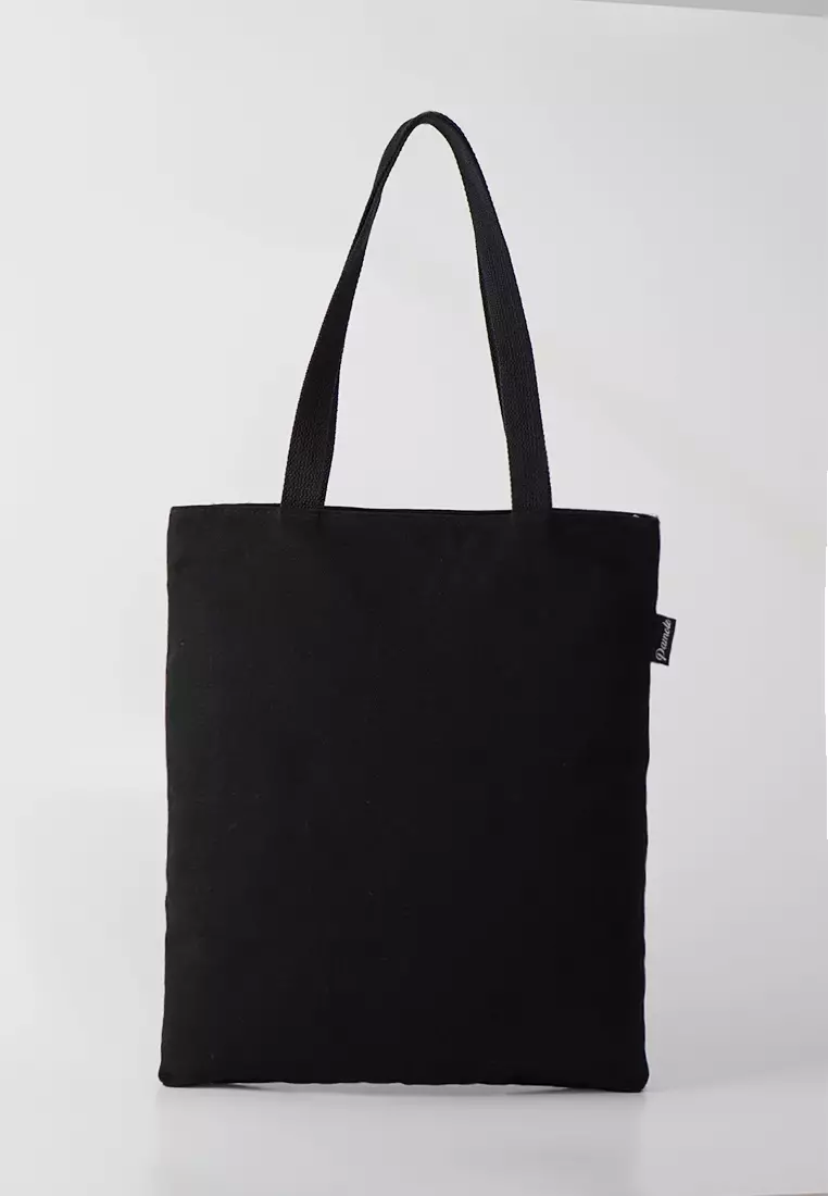 Tote Bag Tas Bahan Kanvas Penutup Resleting Litten Series - Hitam
