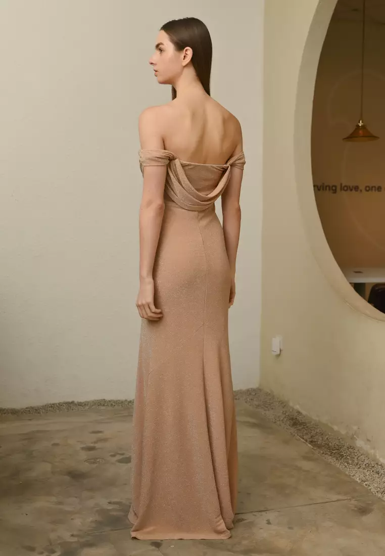 一字肩晚宴连衣裙