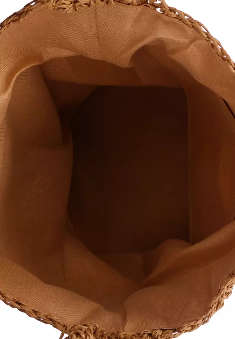 Woven Straw Satchel Bag in Brown