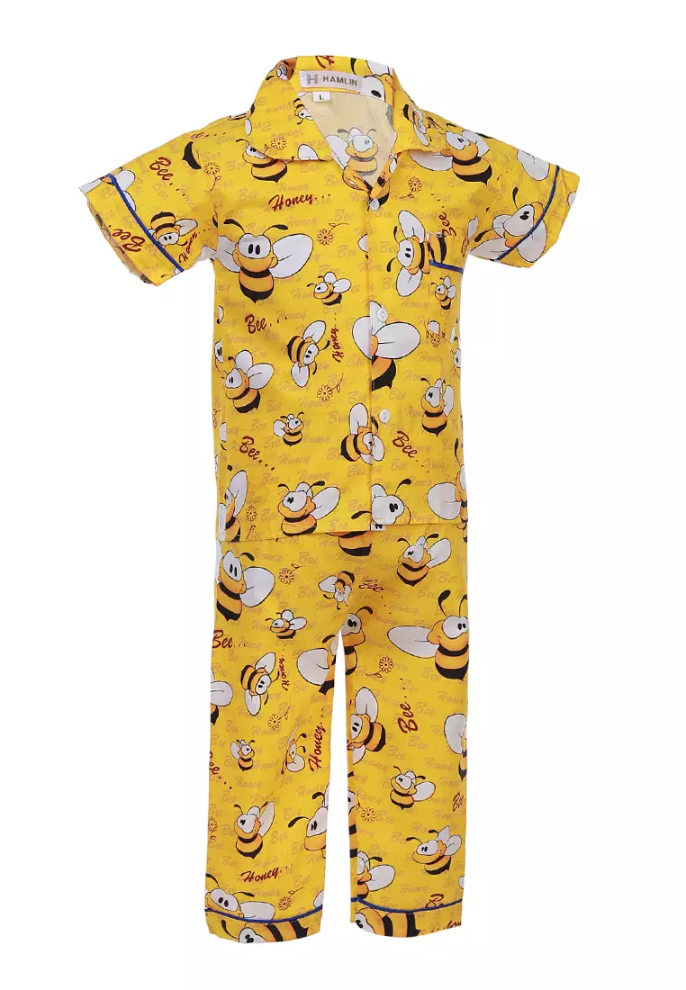 Joyce Piyama Anak Unisex Motif Lebah Childrens Pajamas Short Sleeve Material Cotton ORIGINAL - Yellow