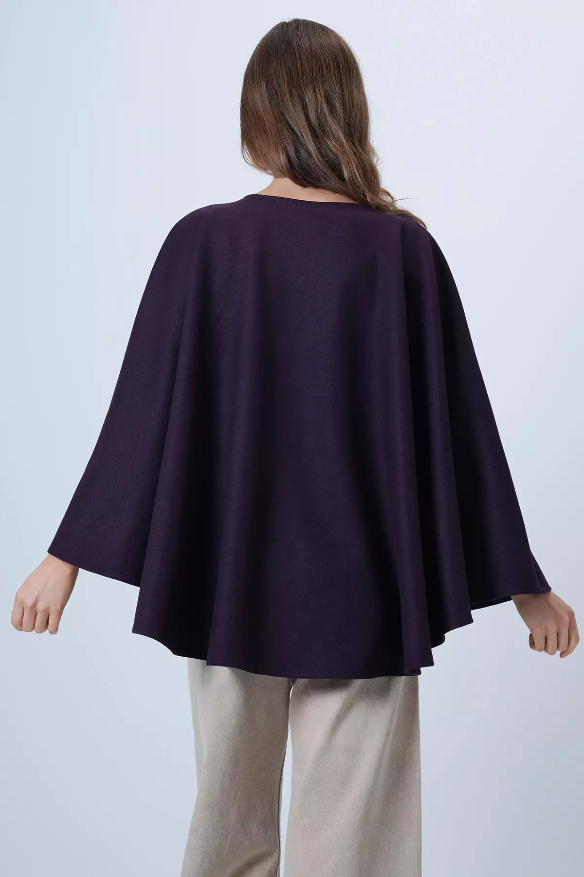 Women'S Purple Collar Design Knitwear Poncho Alc-X14672