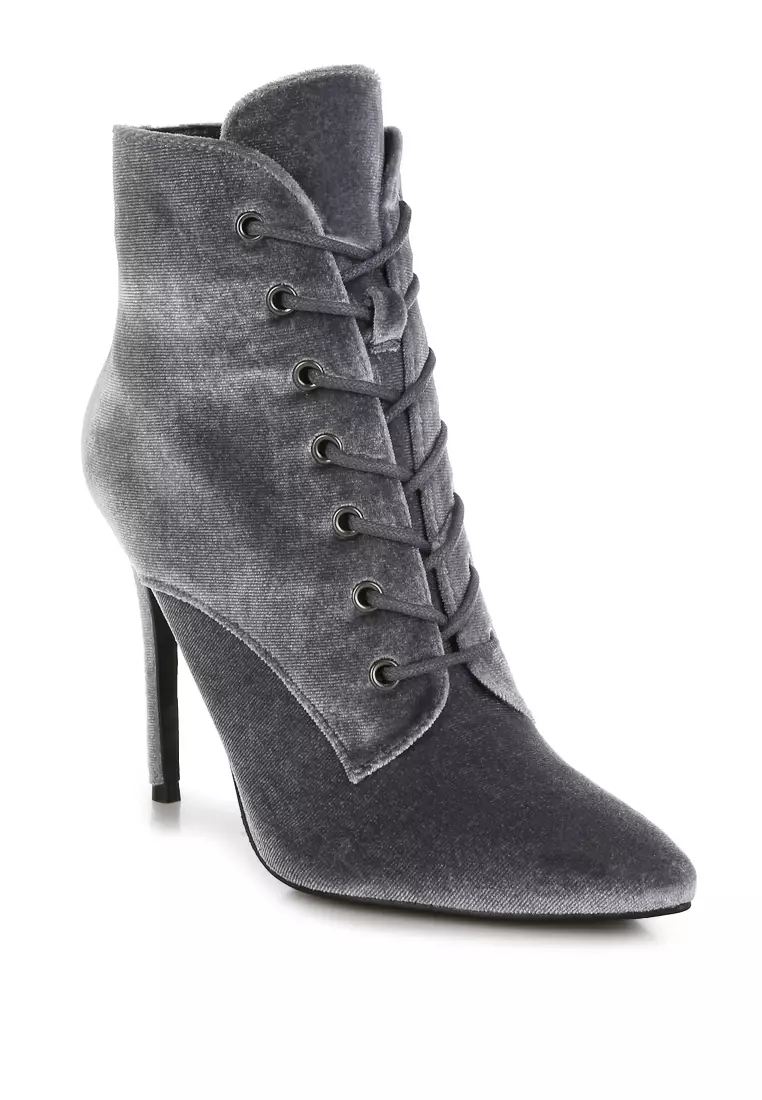 Buy London Rag Velvet High Heeled Boots in Grey Online | ZALORA Malaysia