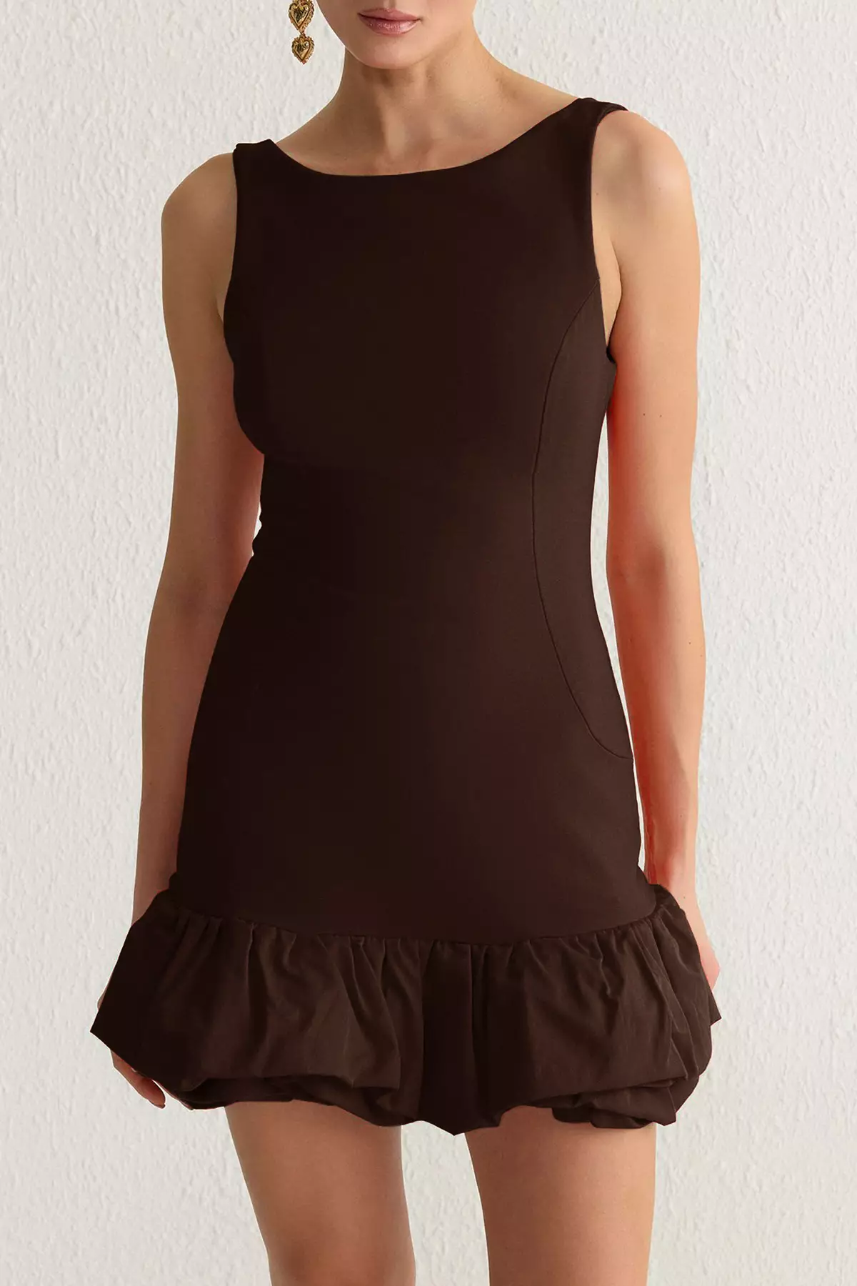 Brown Balloon Skirt Detailed Shorts Lined Short Evening Prom Dress TPRSS25EL00059