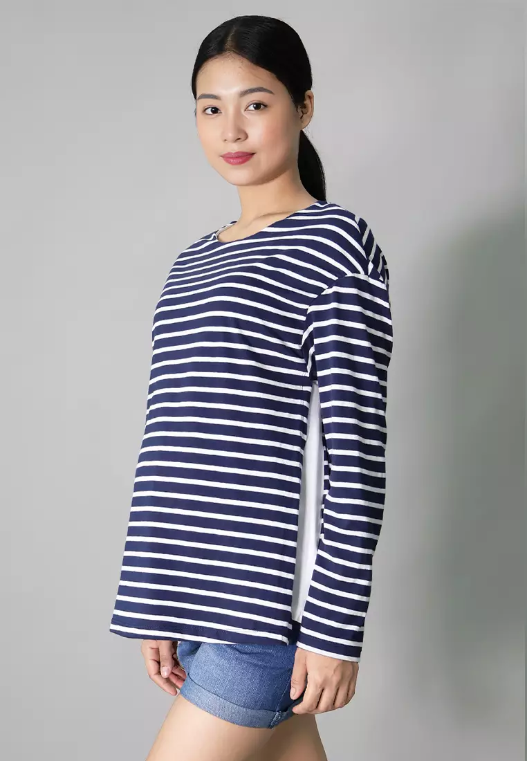 Dark Blue Maternity & Nursing Long Sleeve Top