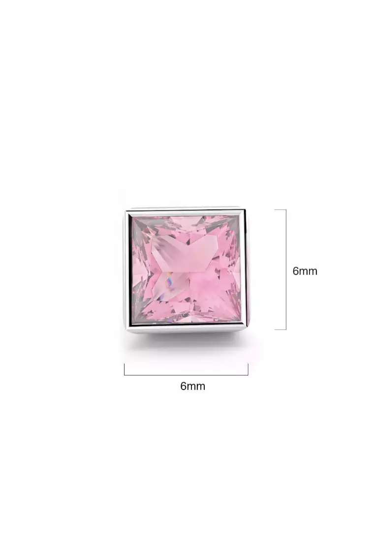 Solid 925 Sterling Silver Bezel Princess-Cut Studs Light Rose 6mm