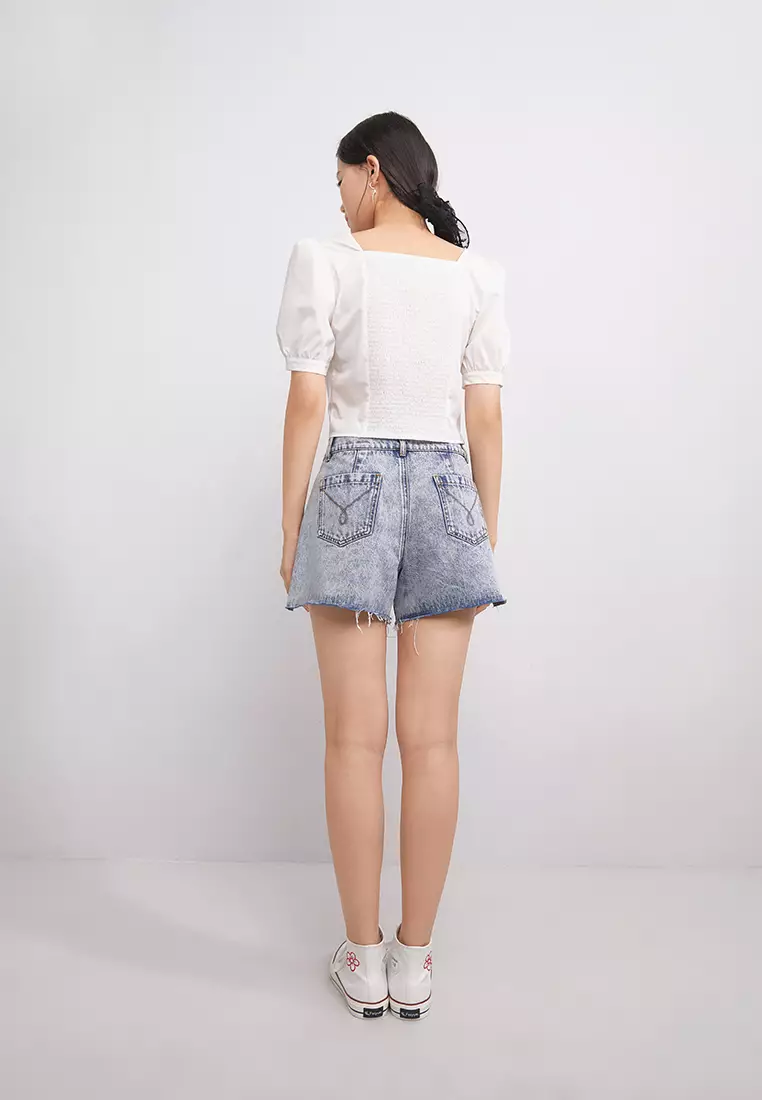 Square Collar Cropped Blouse
