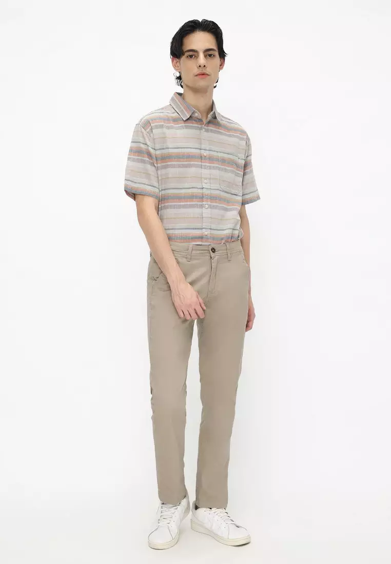 POLICE Celana Chino Panjang Stone Cotton Premium Stretch Regular Fit Pria