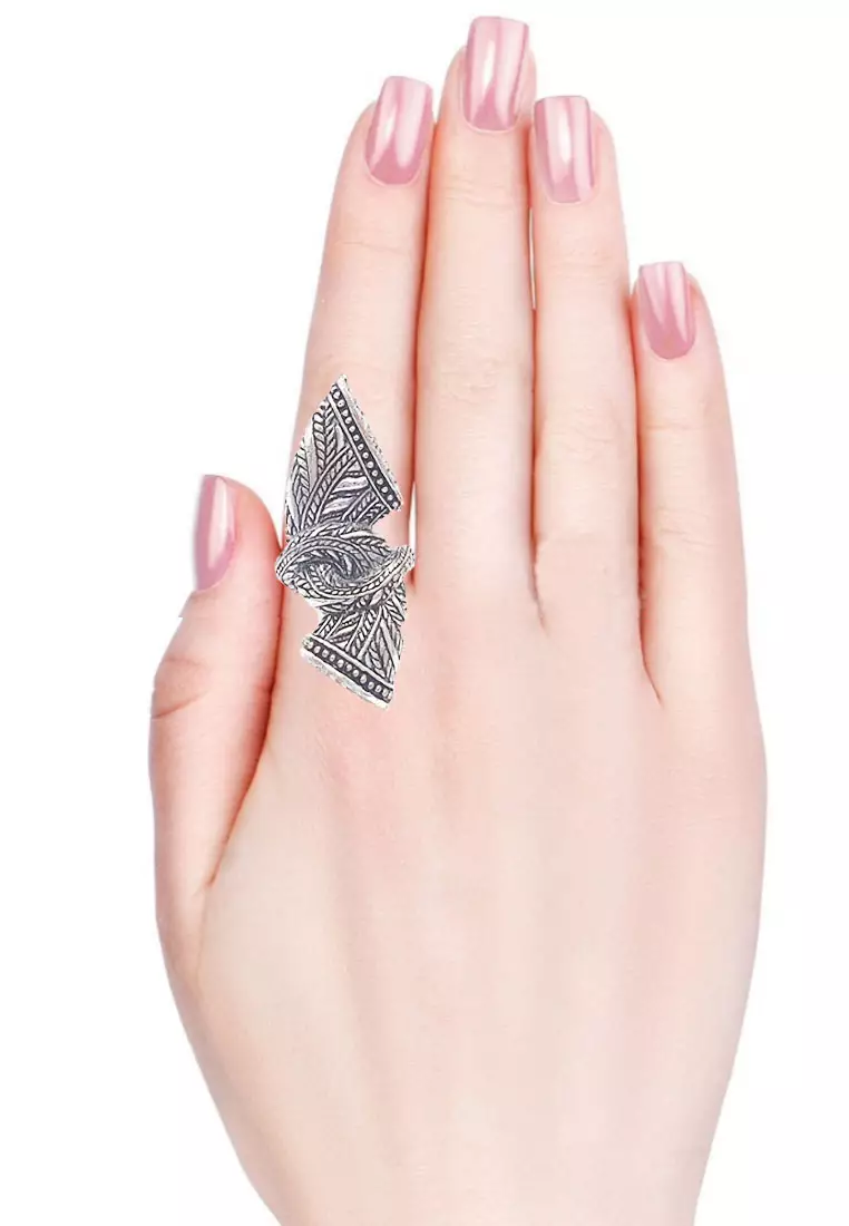 Tamok Tribal Knot Diamante Ring Cincin Wanita Swarovski Silver