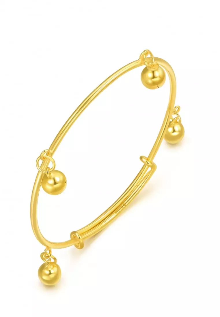 999.9 24K Pure Gold Chinese Gifting Collection Newborn Adjustable Bangle for Tiny Size 09220K Price-by-Weight 7.11g Gold