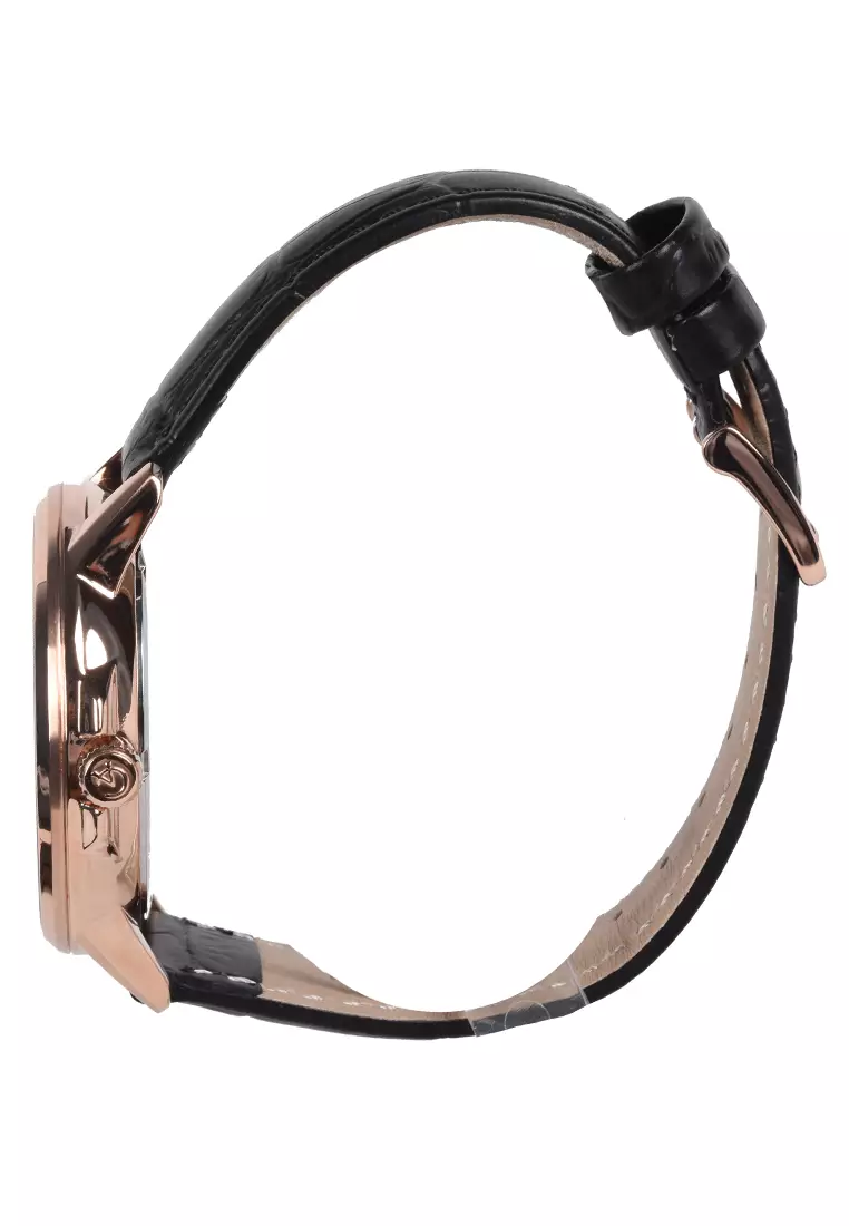 Alexandre Christie - Jam Tangan Pria - Rosegold - Black Leather Strap - 6576MFLRGBA