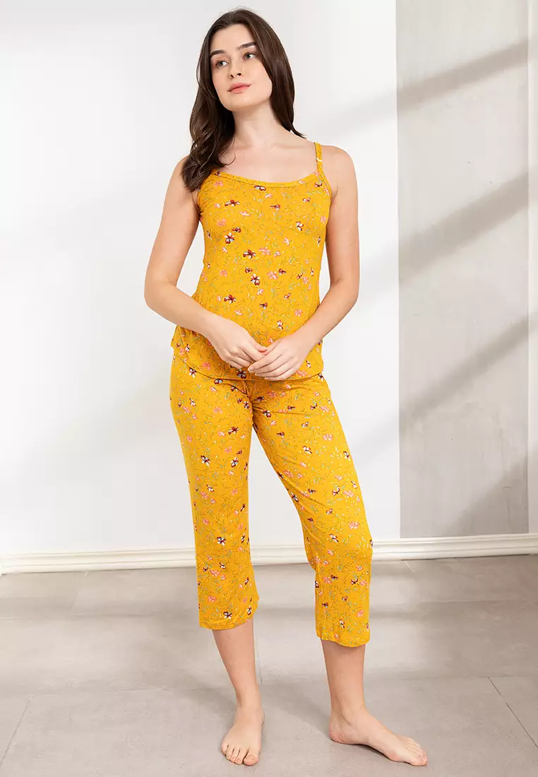 Womens Cotton Poplin Pajama Set With Spaghetti Straps For