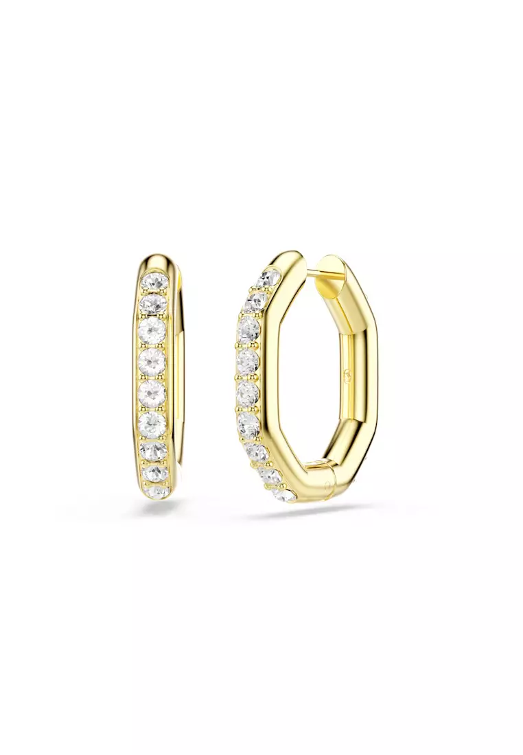 Dextera hoop earrings, Octagon shape, Round cut, White, Gold-tone plated