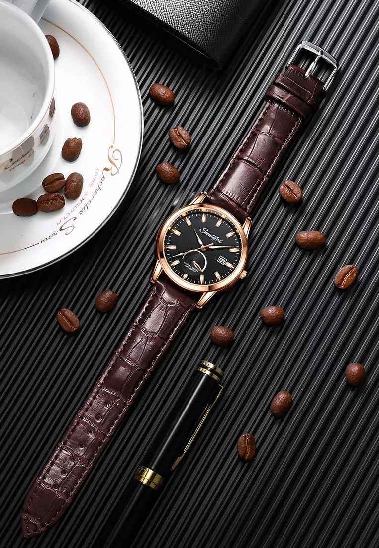 Jam Tangan Pria Original Anti Air Kuarsa Bisnis Klasik Jam Pria Tali Kulit Jam Tangan Cowok brown black