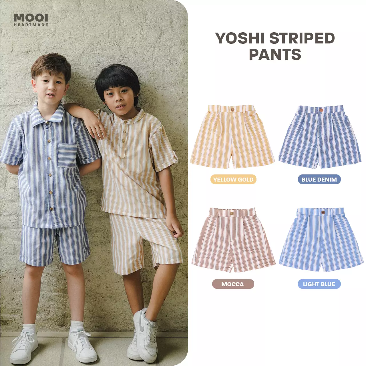 Mooi Celana Pendek Anak Laki-laki Yoshi Striped Pants - Mocca