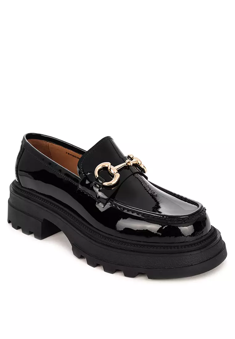 Buy Bristol Shoes Francine Black Patent Lug Sole Loafer With Buckles
