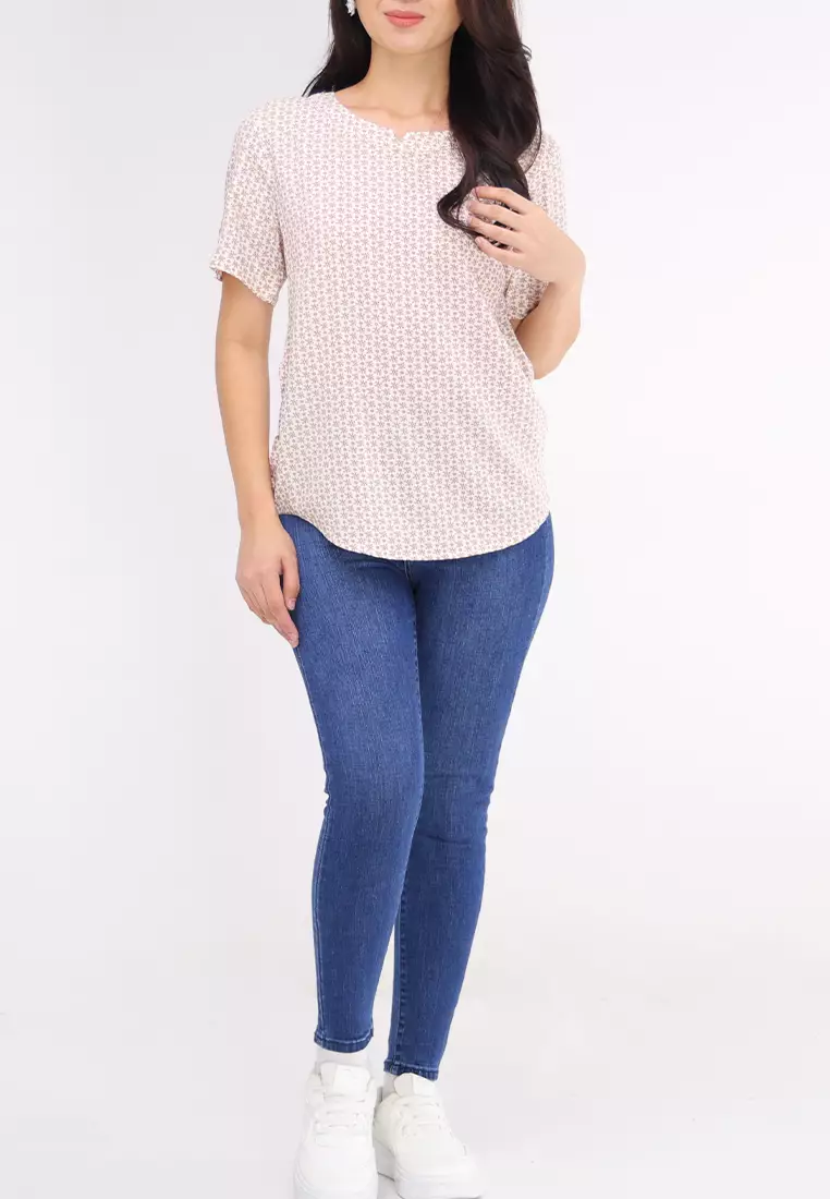 Short Slv. Roundneck Blouse