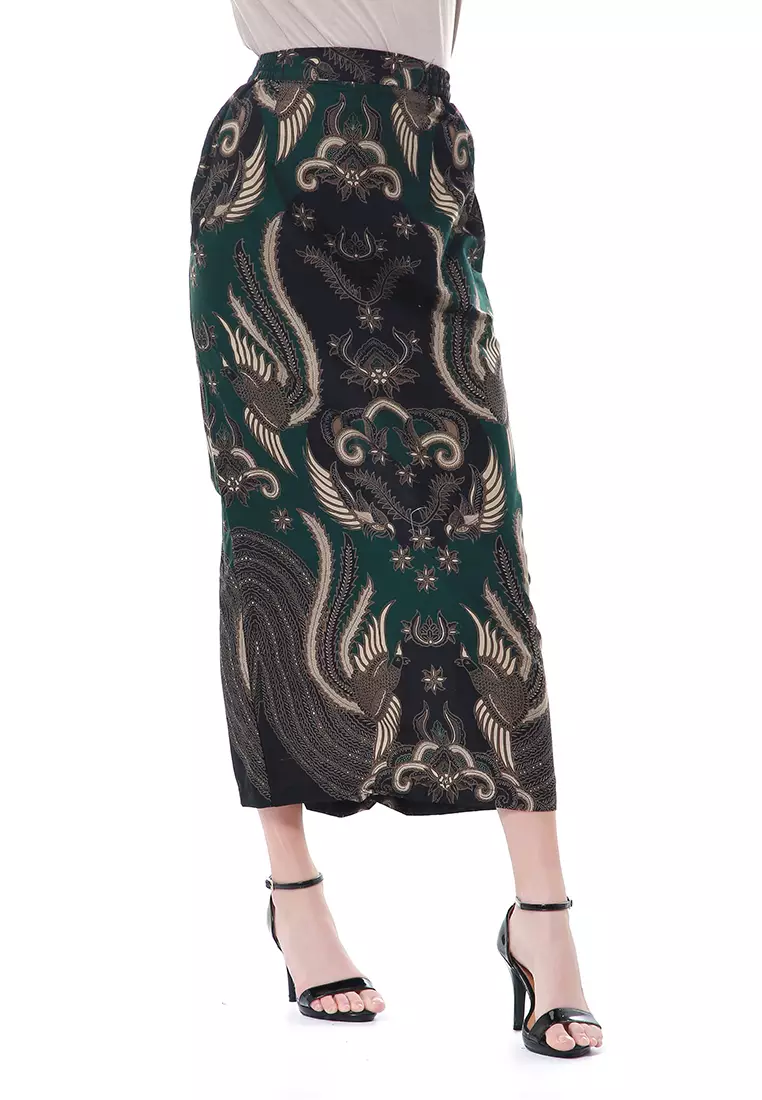 Zunaira Bawahan Wanita Long Rok Motif Batik High Quality - Army Green