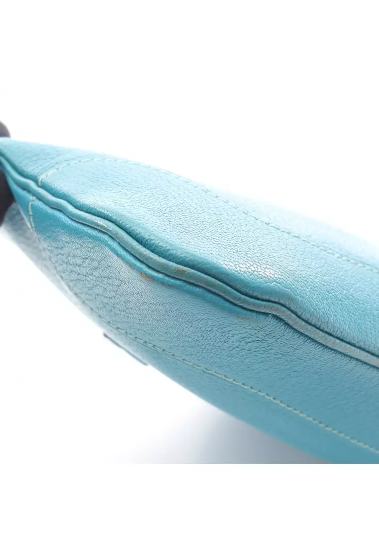 Pre-Loved Hermès Trim 24 one shoulder bag Chevre turquoise blue silver hardware □H stamp