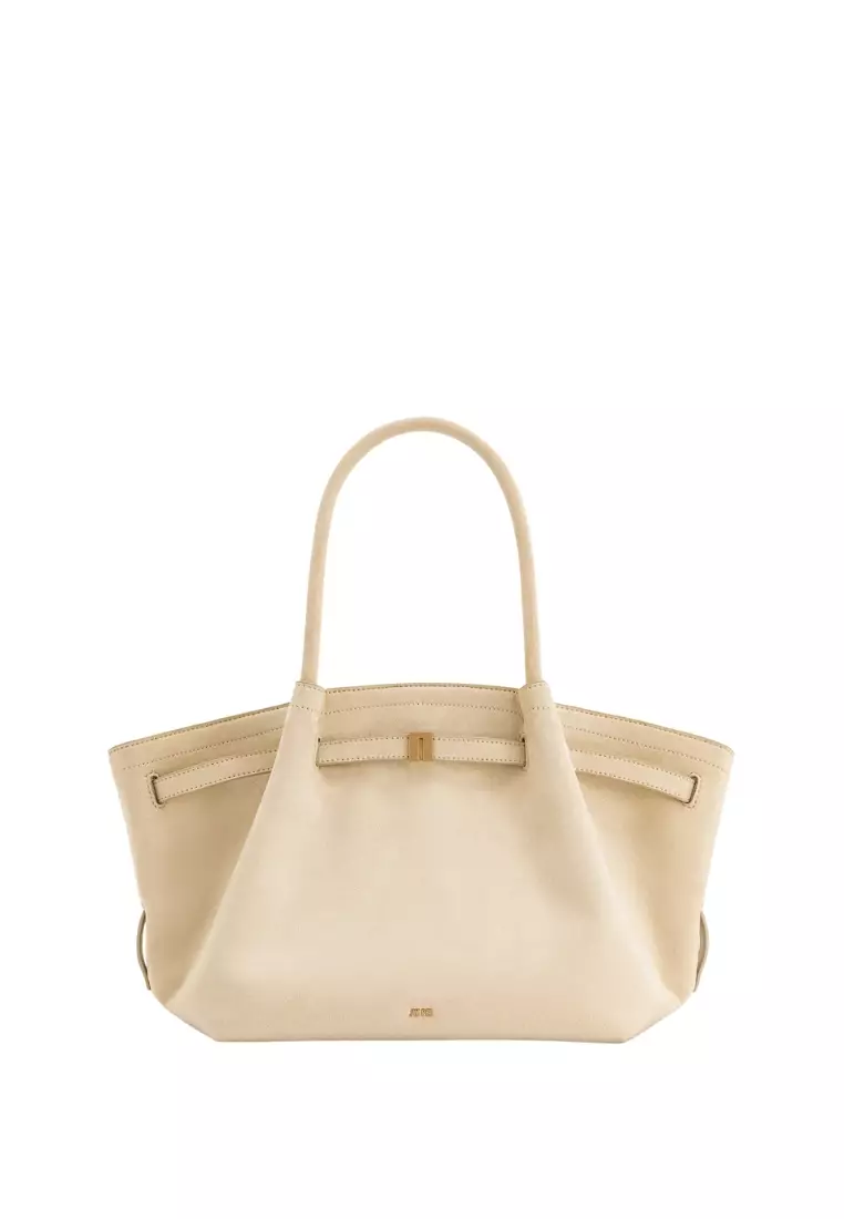 Hana Medium Faux Suede Tote Bag - Off White