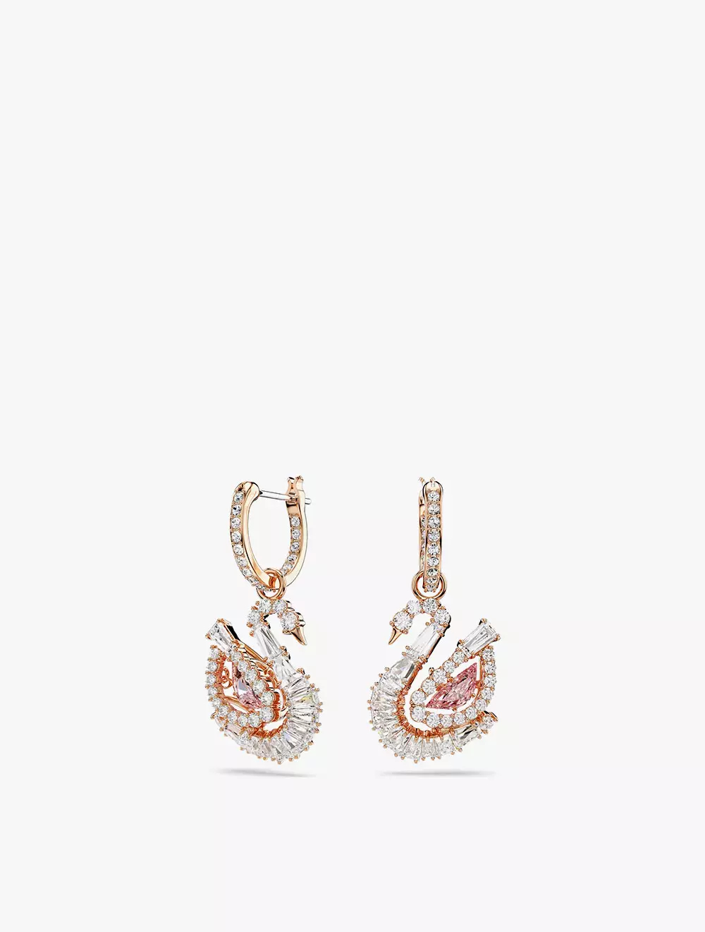 Swan Drop Earrings, Pavé, Swan, Pink