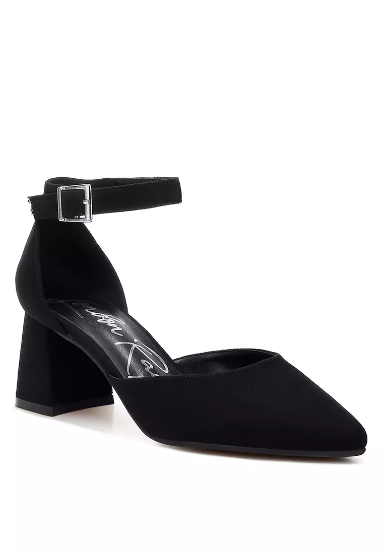 Microfiber Block Heel Sandals in Black