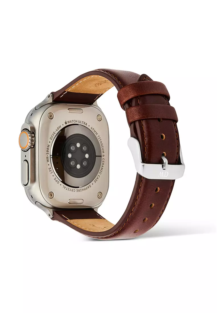 22mm Smartwatch Strap - St Mawes Silver Leather Strap For Apple Watch Ultra 49mm
