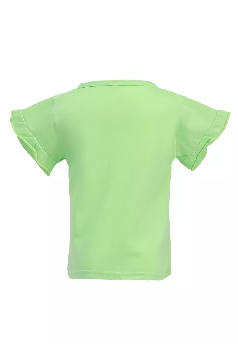 Chevelle Kaos Anak Perempuan Lengan Terompet Ruffle Tee Motif Bunga Material Cotton ORIGINAL - Green