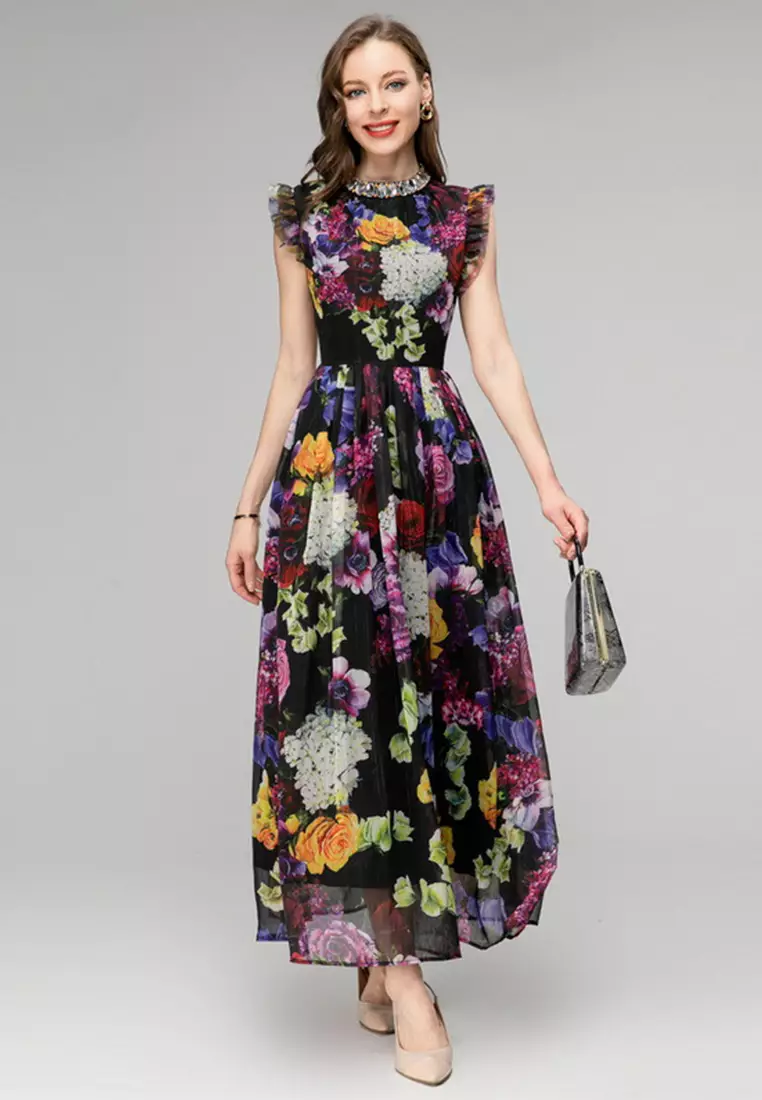 Buy Sunnydaysweety 2023 Summer New Pleated Shiny Chiffon Dress