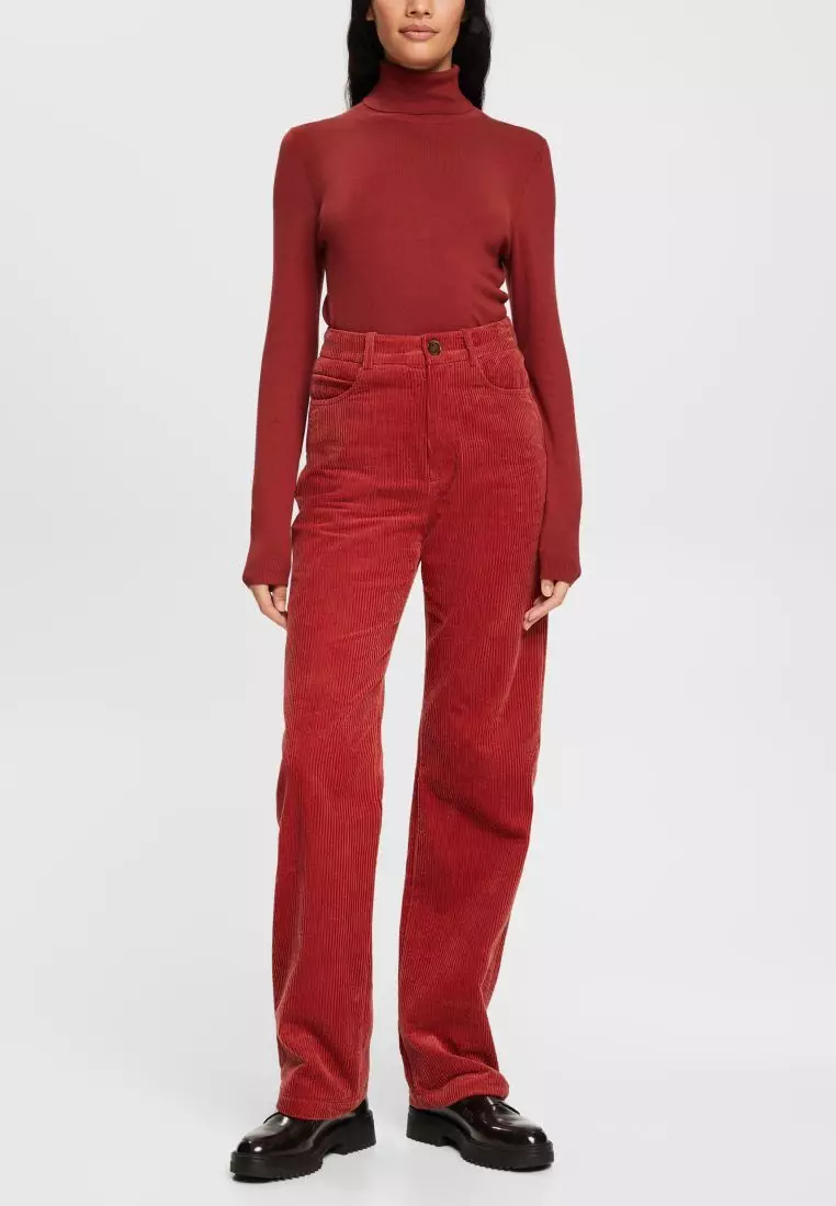 ESPRIT - High-Rise Wide-Leg Corduroy Pants at our online shop