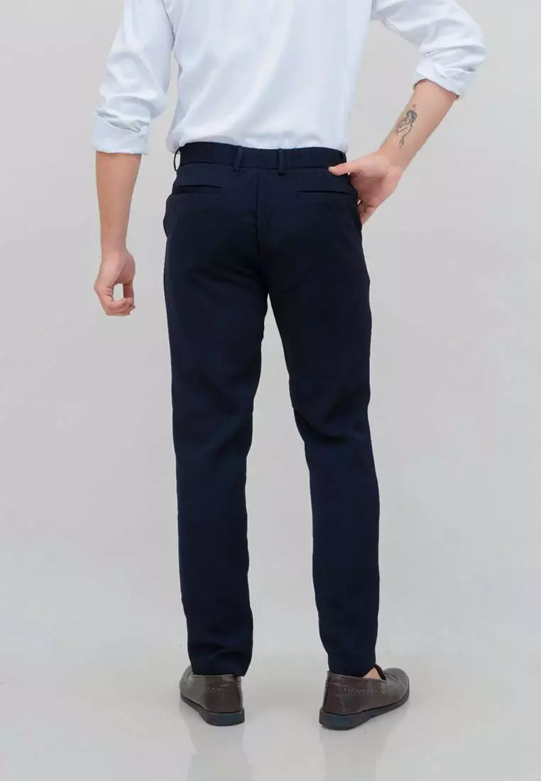 Celana panjang pria kerja formal bahan slim fit PINGGANG KARET Navy houseofcuff