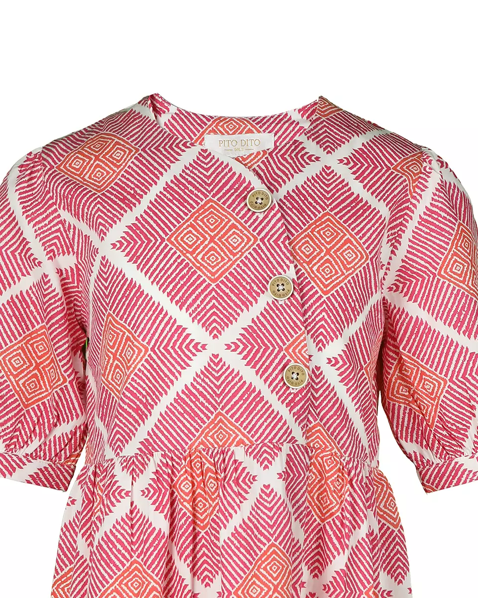 Pito Dito Girl Omysha Dress Anak Pink Motif - Size 4