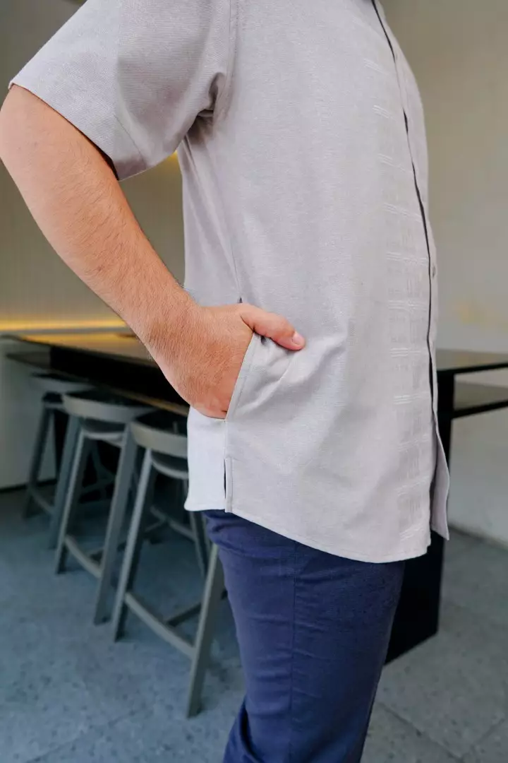 QAHVA Menswear Brown - Baju Koko Pria Lengan Pendek - Bahan Cotton Dobby