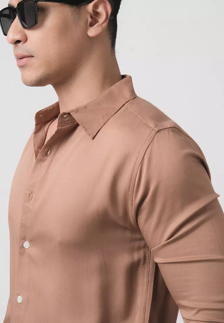 Viscose Tan Brown Casual Shirt