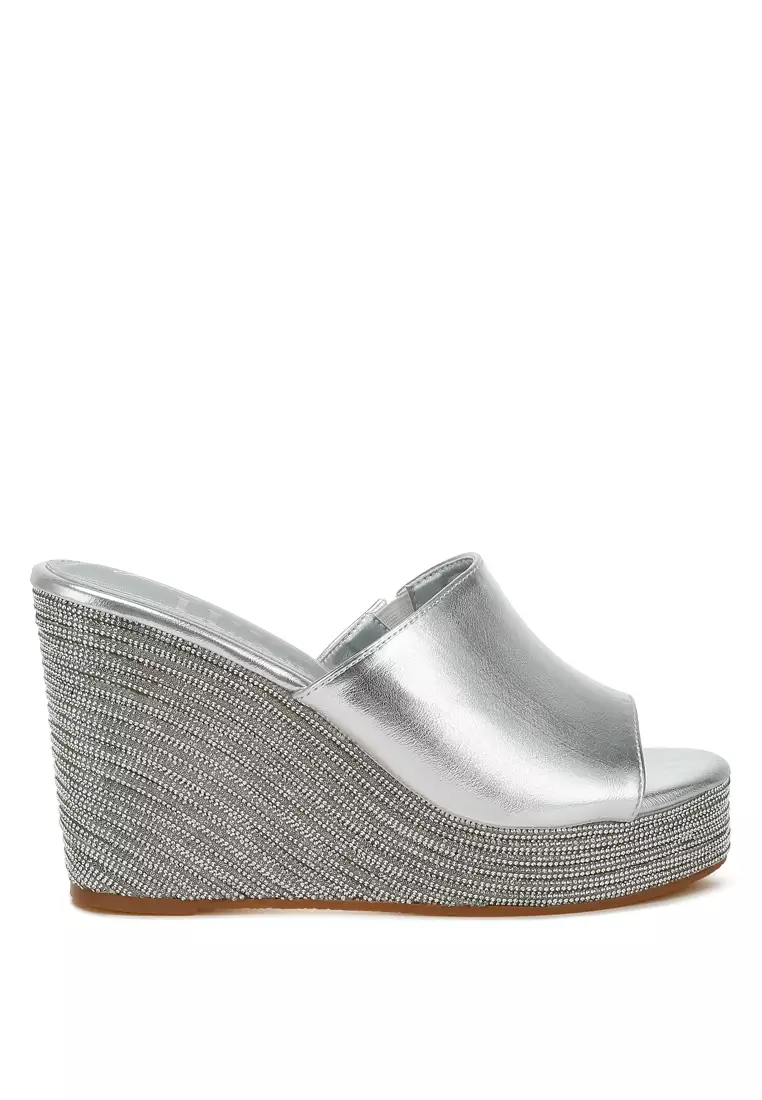 Wedge Heel Peep Toe Sandals in Silver