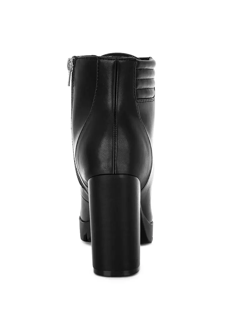 Black Lace Up Block Heel Boots