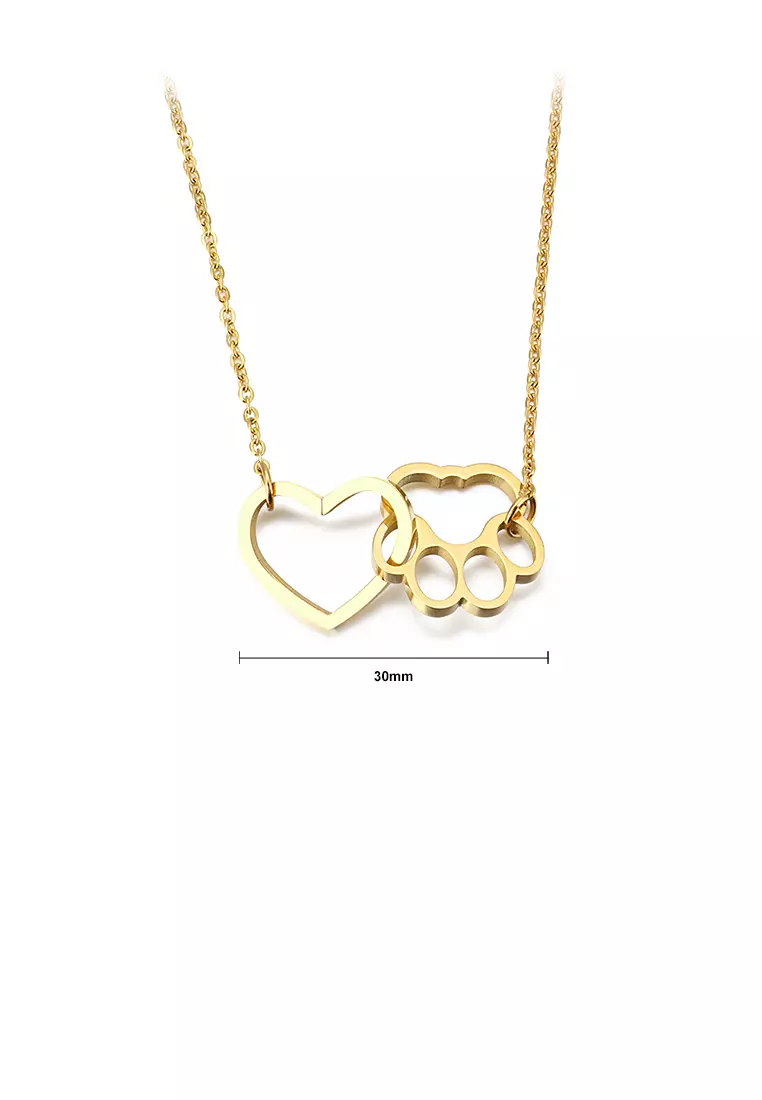 Simple and Creative Plated Gold Hollow Heart-shaped Cat Claw 316L Stainless Steel Necklace