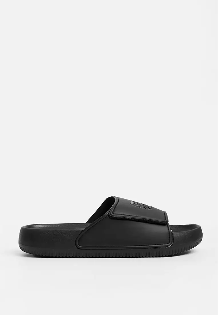 Men's Textured Sole Slides with PU Band and Embossed Crest