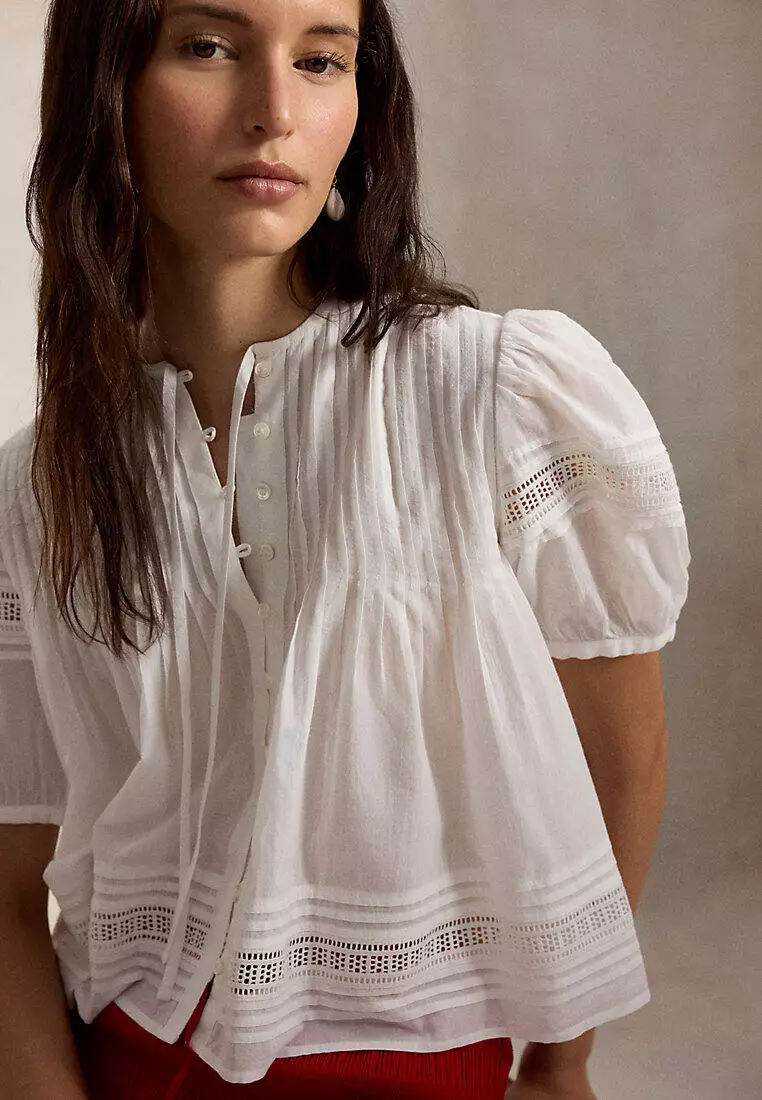 Lace-Trim Cotton Voile Top