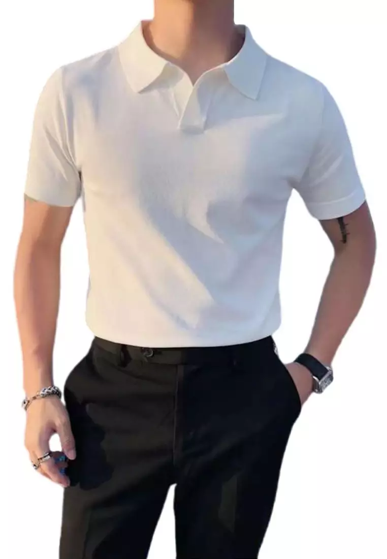 White polo shirt and black clearance slacks