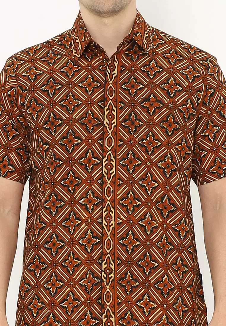 Hadinata Batik Pria Kemeja Pendek Cap Semi Tulis Garjita