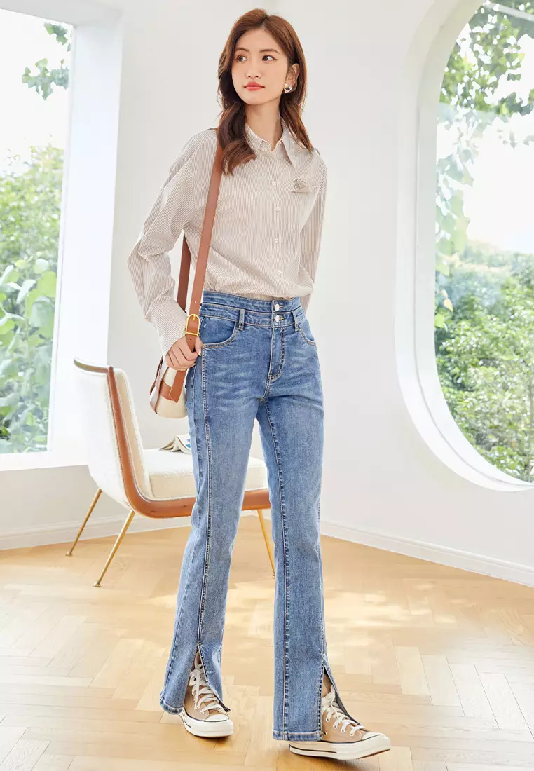 Loose Long Sleeve Casual Shirt with Stripe Design