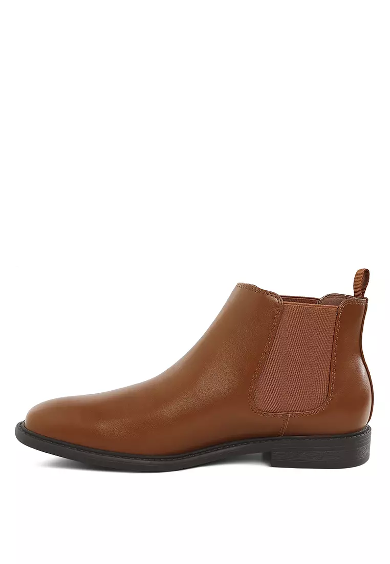 Men's Faux Leather Chelsea Boots in Tan