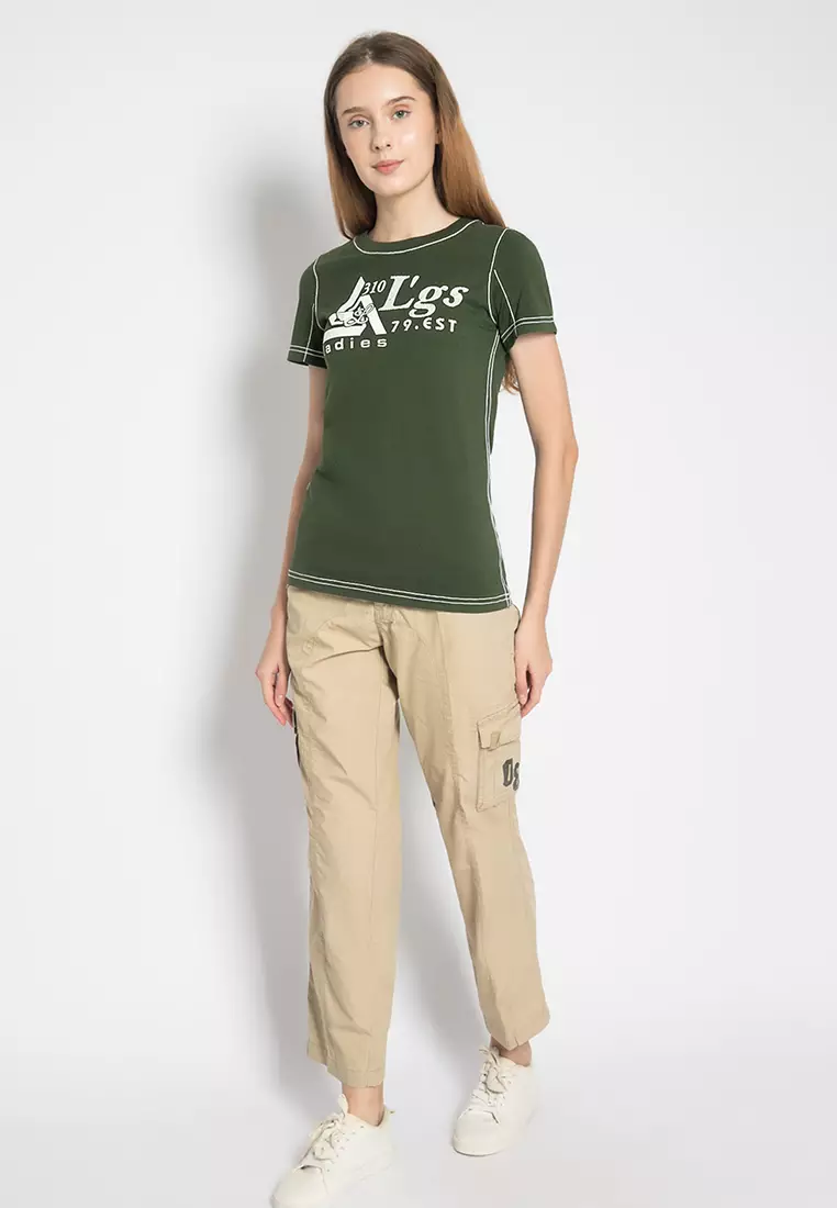 LGS - Kaos Casual Wanita - Lengan Pendek - Gambar Sablon - Warna Hijau Army