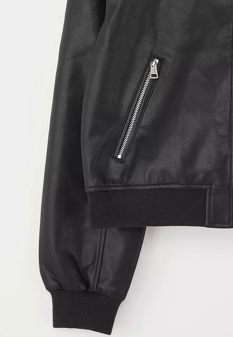 Faux Leather Bomber Jacket