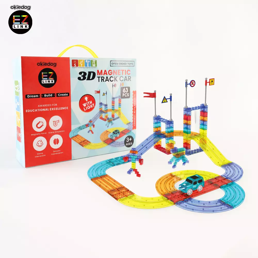 Okiedog EZLINK Magnetic Track Car - Mainan Magnet Edukasi anak (STEM) - 63pcs