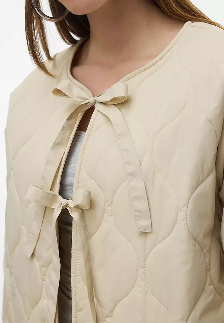 Long Sleeves Quilted Tie Jacket