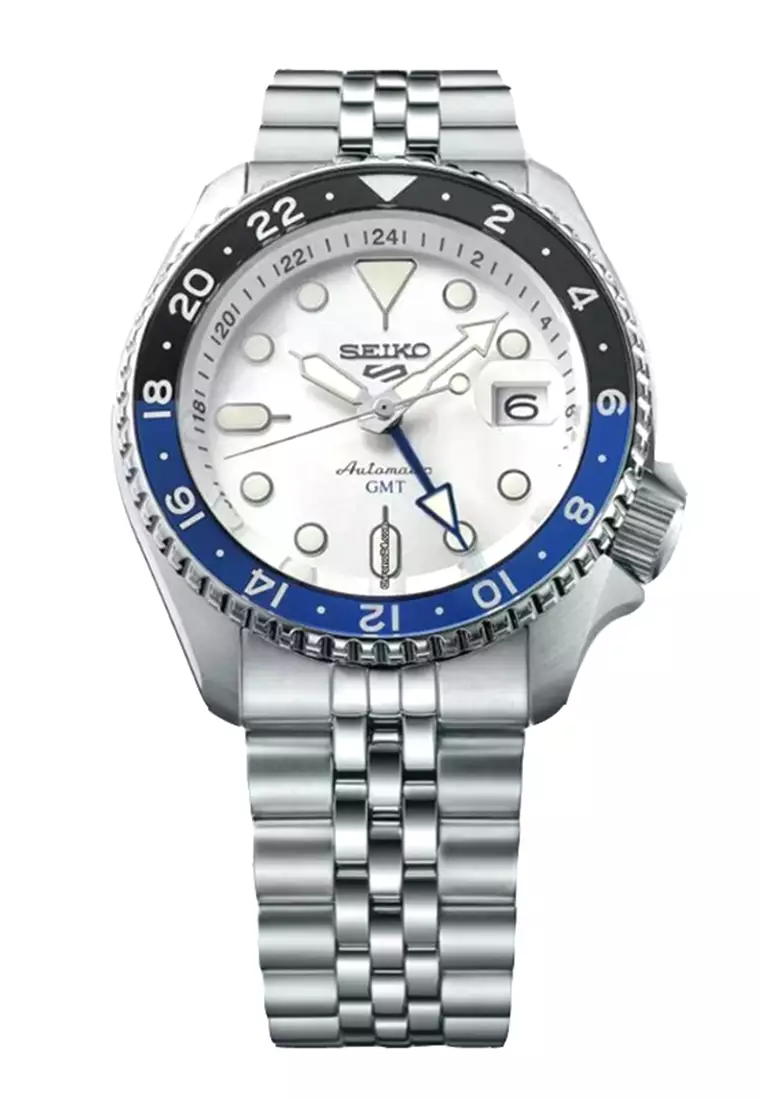 Seiko SSK033K1 Automatic Silver Dial GMT Black Blue Ring New