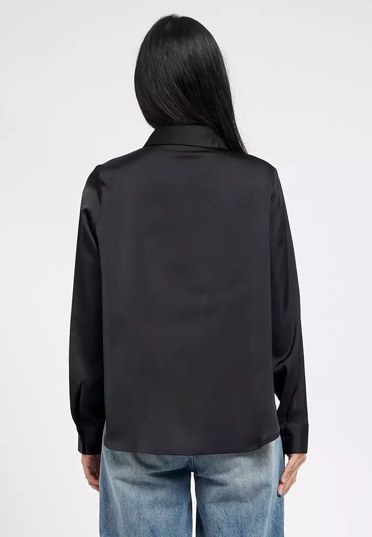 V-Neck Collared Satin Shirt