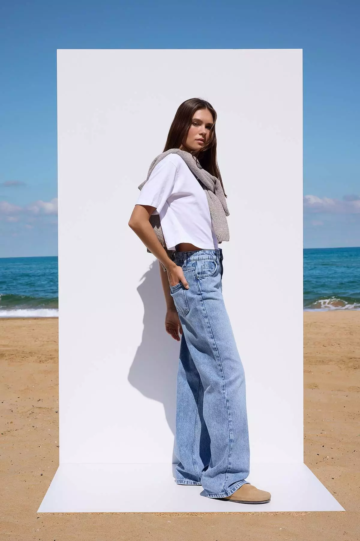 Blue More Sustainable Normal Waist Wide Leg Palazzo Jeans